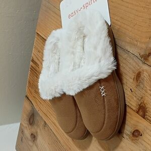 Easy Spirit Brown Faux Fur Lined Bootie Slippers Size M 6.5-7.5 NWT